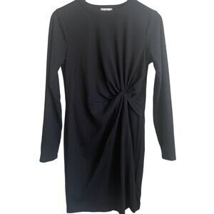 Socialite Women Sheath Dress L Black Faux Wrap Comfort Stretch Retro Capsule NEW